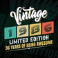 Vintage 1986 Limited Edition 36 Years of Being Awesome Birthday Editable T shirt Design Svg File