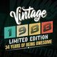 Vintage 1988 Limited Edition 34 Years of Being Awesome Birthday Editable T shirt Design Svg File