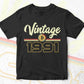 Vintage 1991 of 31st Birthday for Bitcoin Lovers Editable Vector T-shirt Design in Ai Svg Png Files