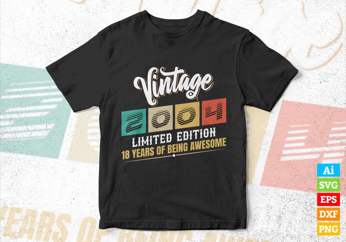 Vintage 2004 Limited Edition 18 Years of Being Awesome Birthday Editable T shirt Design Svg File