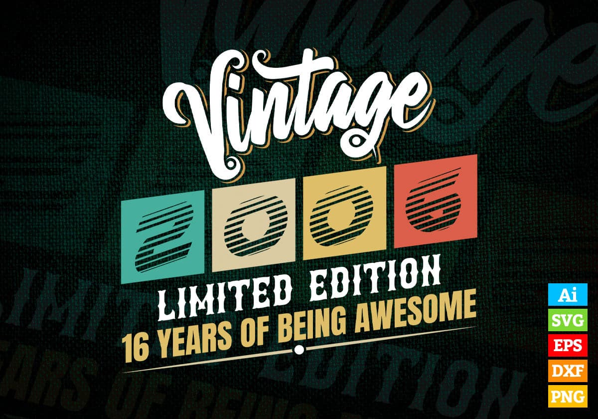 Vintage 2006 Limited Edition 16 Years of Being Awesome Birthday Editable T shirt Design Svg File
