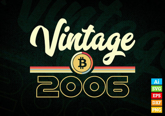 Vintage 2006 of 16th Birthday for Bitcoin Lovers Editable Vector T-shirt Design in Ai Svg Png Files