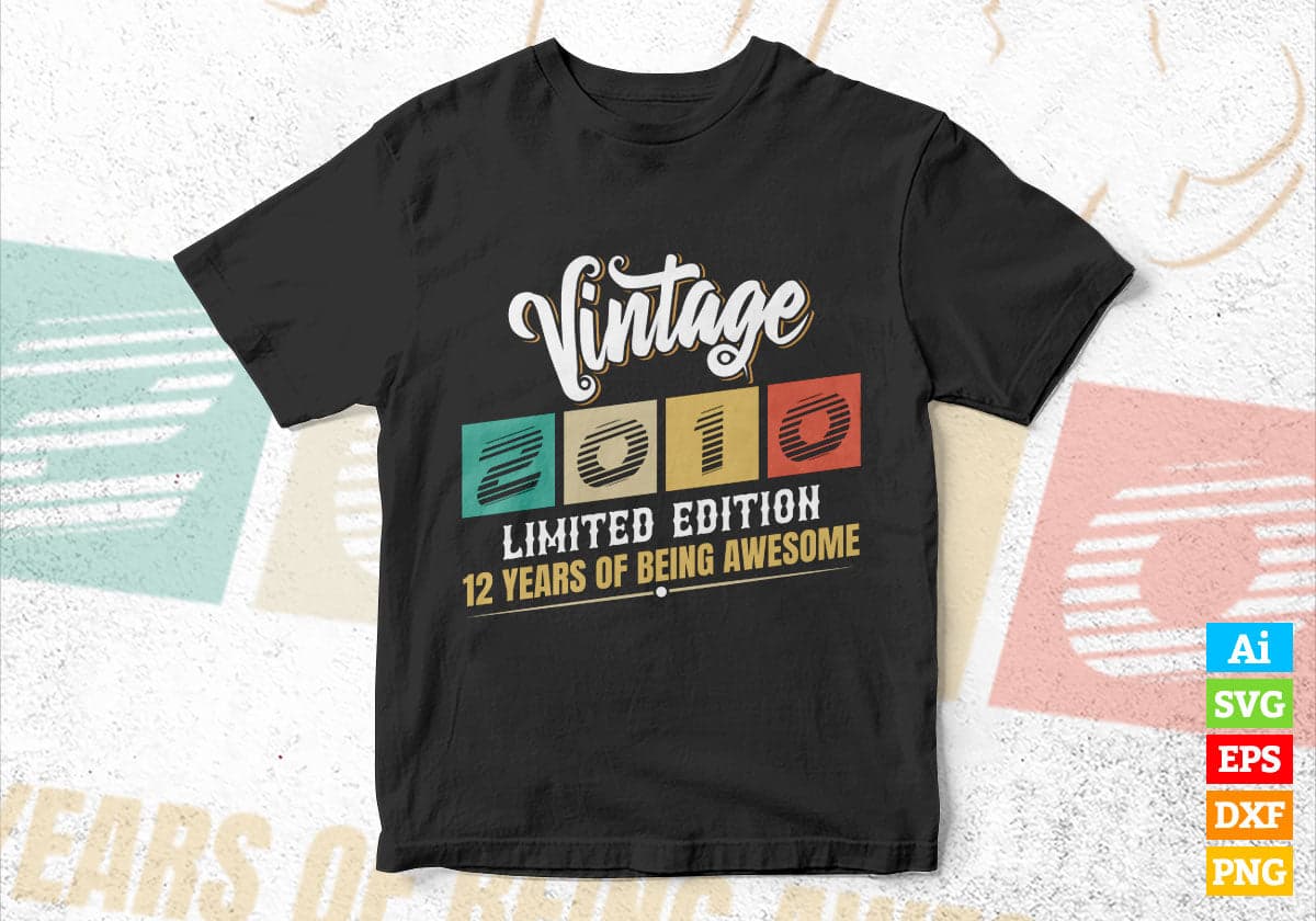 Vintage 2010 Limited Edition 12 Years of Being Awesome Birthday Editable T shirt Design Svg File