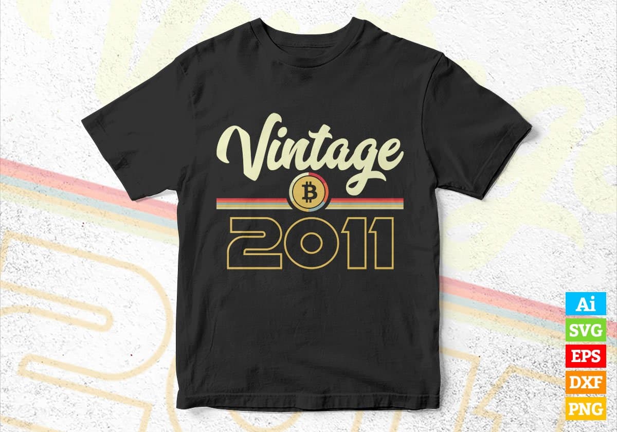 Vintage 2011 of 11th Birthday for Bitcoin Lovers Editable Vector T-shirt Design in Ai Svg Png Files