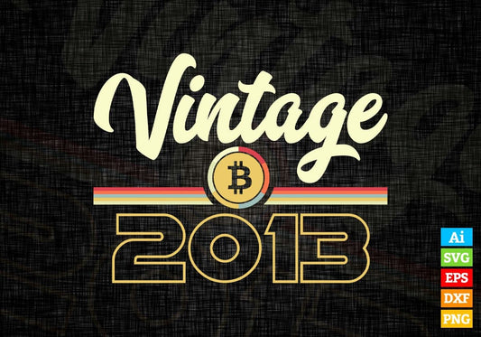 Vintage 2013 of 9th Birthday for Bitcoin Lovers Editable Vector T-shirt Design in Ai Svg Png Files