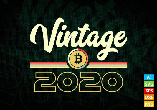 Vintage 2020 of 2nd Birthday for Bitcoin Lovers Editable Vector T-shirt Design in Ai Svg Png Files