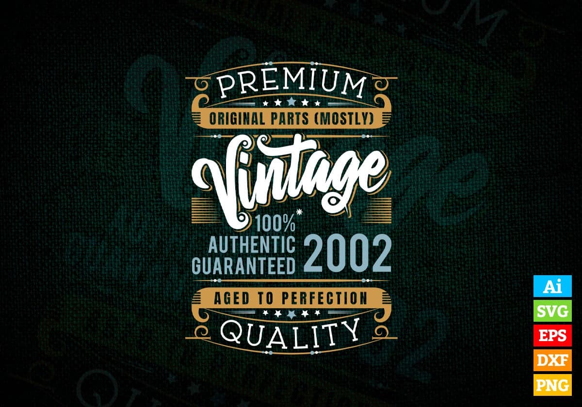 Vintage 20th Birthday 2002 Aged To Perfection Editable Vector T shirt Design Svg Png files