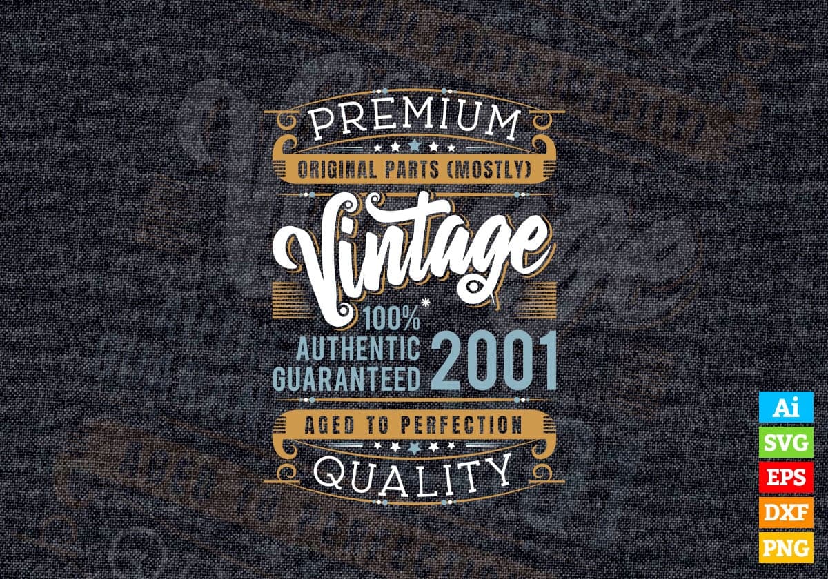 Vintage 21st Birthday 2001 Aged To Perfection Editable Vector T shirt Design Svg Png files
