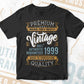 Vintage 23rd Birthday 1999 Aged To Perfection Editable Vector T shirt Design Svg Png files