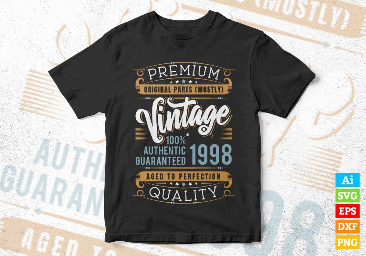 Vintage 24th Birthday 1998 Aged To Perfection Editable Vector T shirt Design Svg Png files