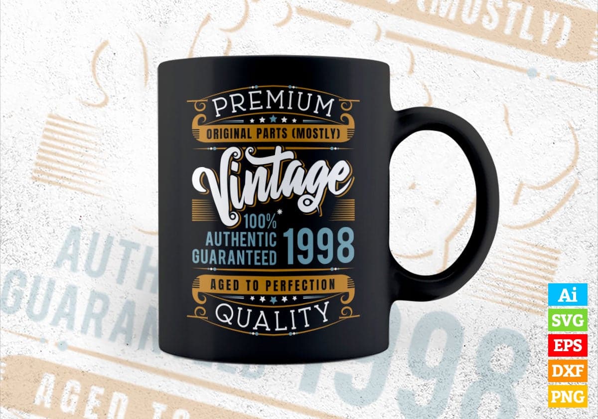 Vintage 24th Birthday 1998 Aged To Perfection Editable Vector T shirt Design Svg Png files