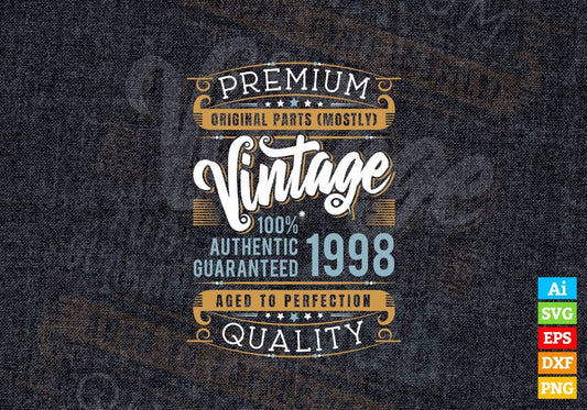 Vintage 24th Birthday 1998 Aged To Perfection Editable Vector T shirt Design Svg Png files