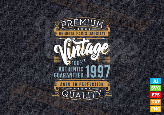 Vintage 25th Birthday 1997 Aged To Perfection Editable Vector T shirt Design Svg Png files