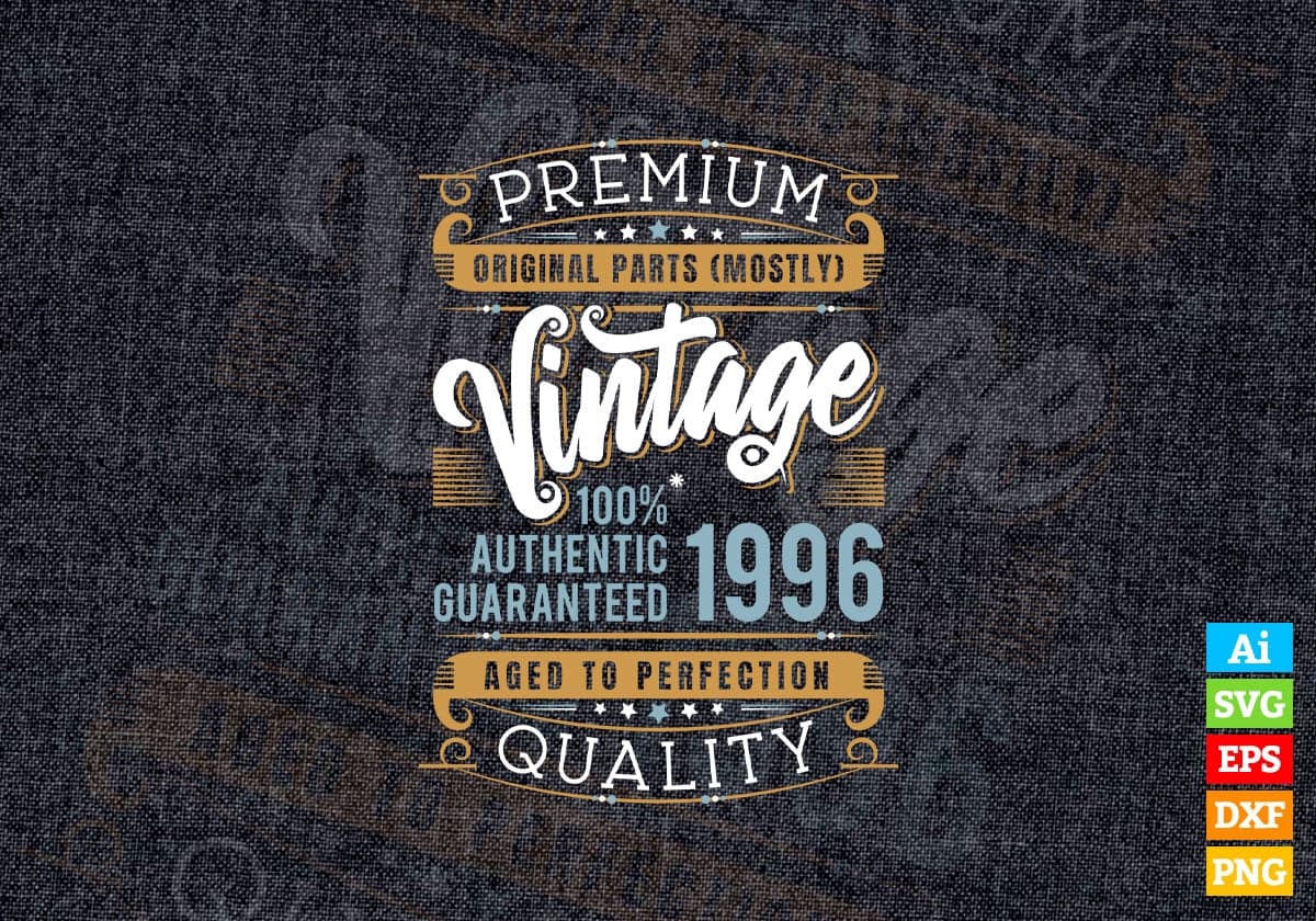 Vintage 26th Birthday 1996 Aged To Perfection Editable Vector T shirt Design Svg Png files