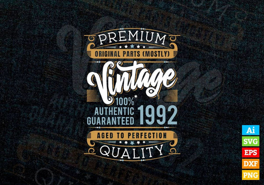 Vintage 30th Birthday 1992 Aged To Perfection Editable Vector T shirt Design Svg Png files