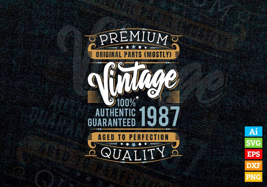 Vintage 35th Birthday 1987 Aged To Perfection Editable Vector T shirt Design Svg Png files