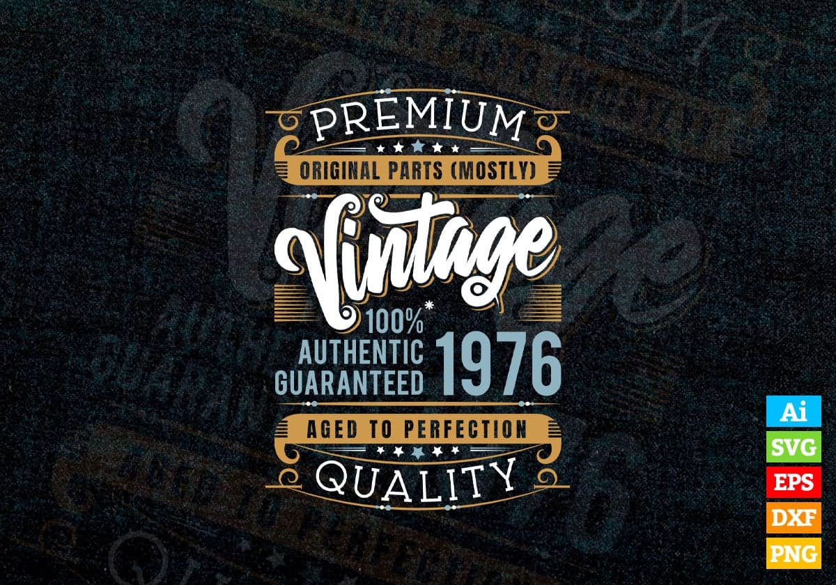 Vintage 46th Birthday 1976 Aged To Perfection Editable Vector T shirt Design Svg Png files