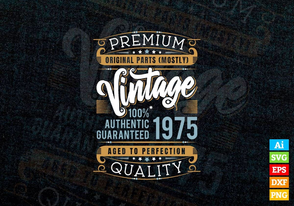 Vintage 47th Birthday 1975 Aged To Perfection Editable Vector T shirt Design Svg Png files