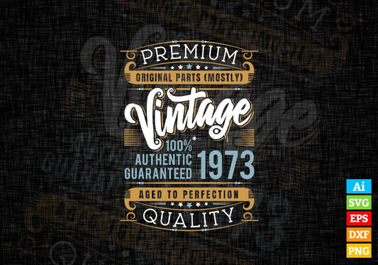 Vintage 49th Birthday 1973 Aged To Perfection Editable Vector T shirt Design Svg Png files