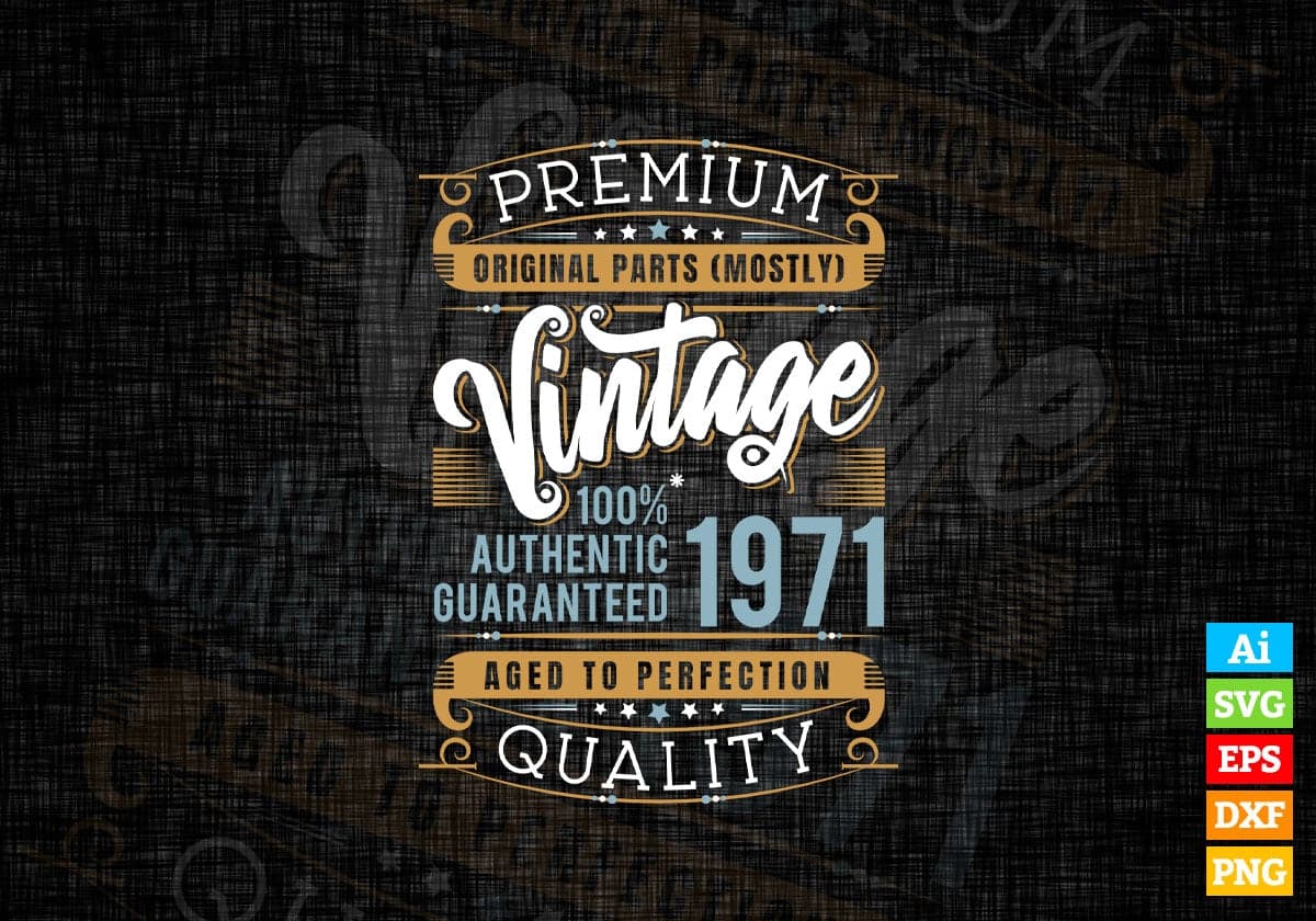 Vintage 51st Birthday 1971 Aged To Perfection Editable Vector T shirt Design Svg Png files