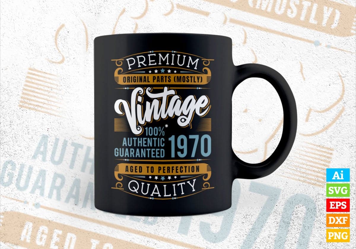 Vintage 52nd Birthday 1970 Aged To Perfection Editable Vector T shirt Design Svg Png files