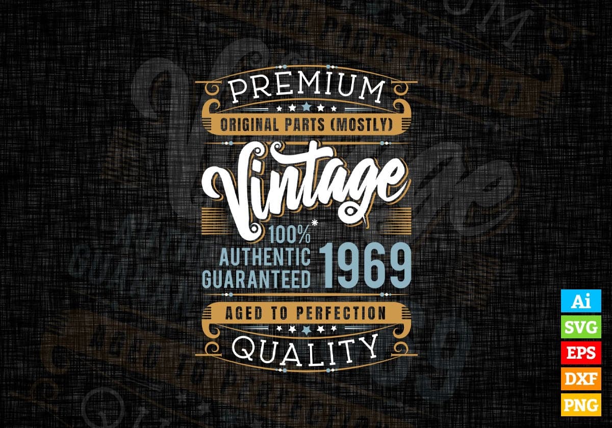 Vintage 53rd Birthday 1969 Aged To Perfection Editable Vector T shirt Design Svg Png files