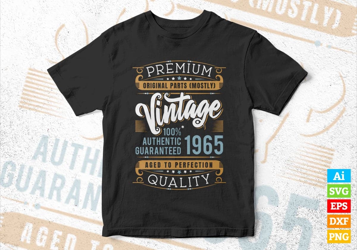 Vintage 57th Birthday 1965 Aged To Perfection Editable Vector T shirt Design Svg Png files