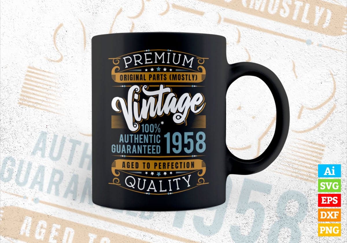 Vintage 64th Birthday 1958 Aged To Perfection Editable Vector T shirt Design Svg Png files
