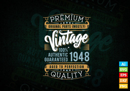 Vintage 74th Birthday 1948 Aged To Perfection Editable Vector T shirt Design Svg Png files