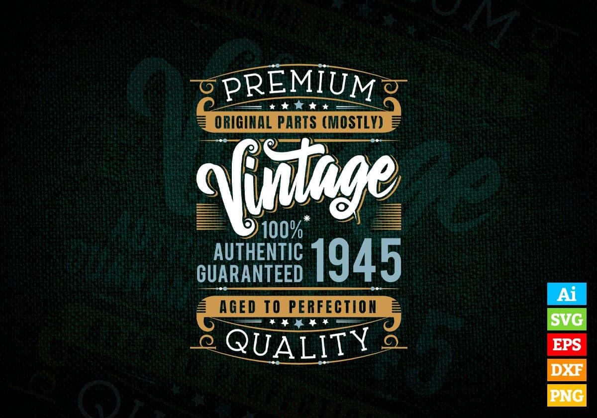 Vintage 77th Birthday 1945 Aged To Perfection Editable Vector T shirt Design Svg Png files