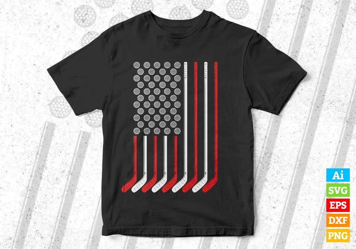 Vintage American Flag Hockey 4th Of July Editable Vector T shirt Design In Svg Png Printable Files