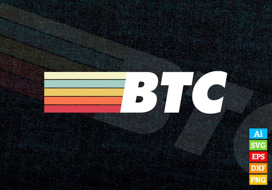Vintage BTC Crypto Currency Bitcoin Editable Vector T-shirt Design in Ai Svg Png Printable Files