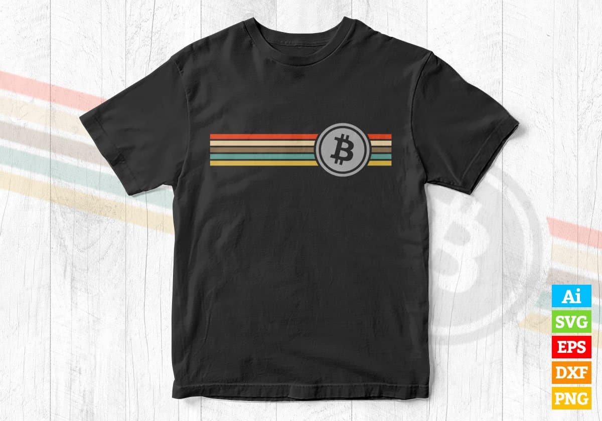 Vintage Line with Crypto Btc Bitcoin Editable Vector T-shirt Design in Ai Svg Files