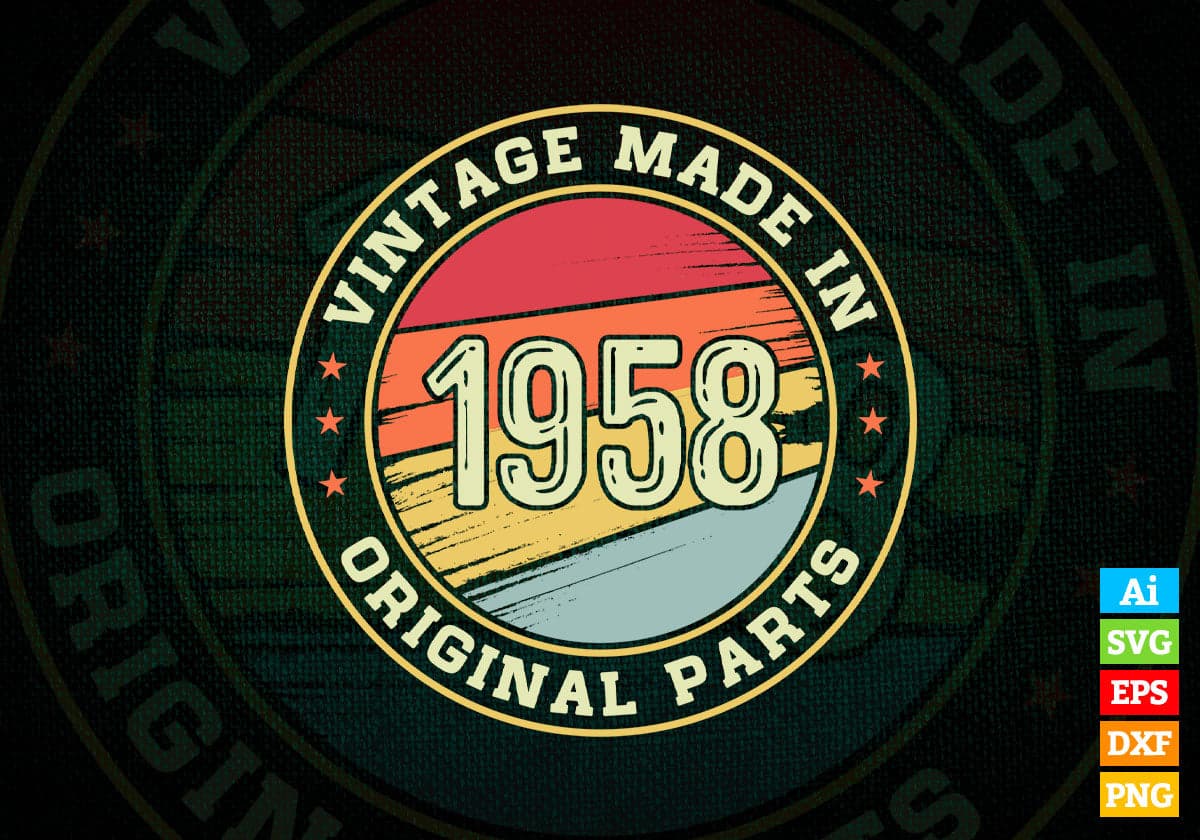 Vintage Made In 1958 Original Parts 64th Birthday Editable Vector T-shirt Design in Ai Svg Png Files