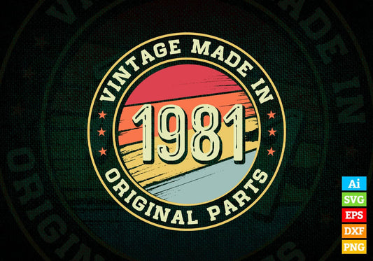 Vintage Made In 1971 Original Parts 41st Birthday Editable Vector T-shirt Design in Ai Svg Png Files