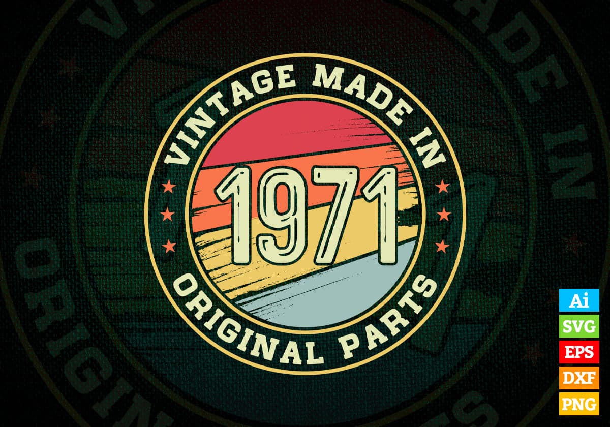 Vintage Made In 1971 Original Parts 51st Birthday Editable Vector T-shirt Design in Ai Svg Png Files