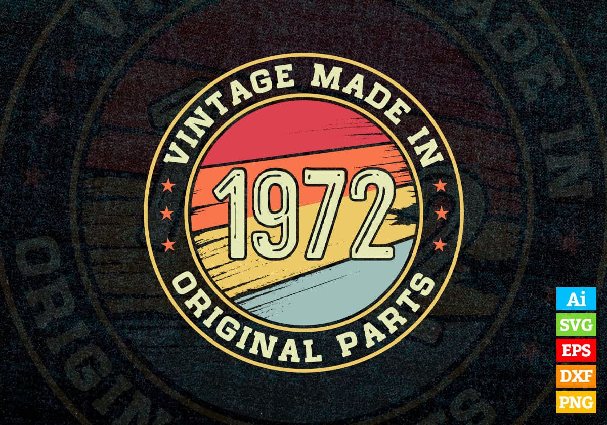 Vintage Made In 1972 Original Parts 49th Birthday Editable Vector T-shirt Design in Ai Svg Png Files