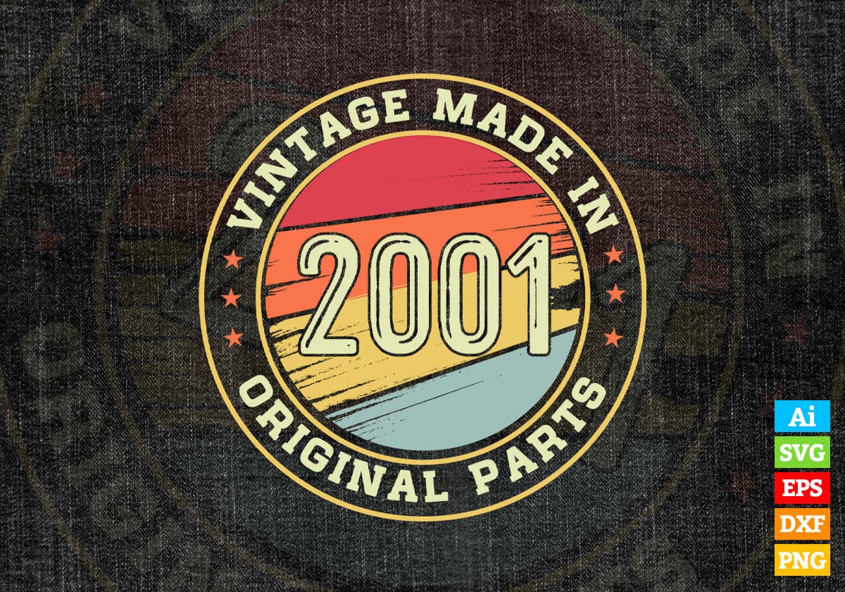 Vintage Made In 2001 Original Parts 29th Birthday Editable Vector T-shirt Design in Ai Svg Png Files