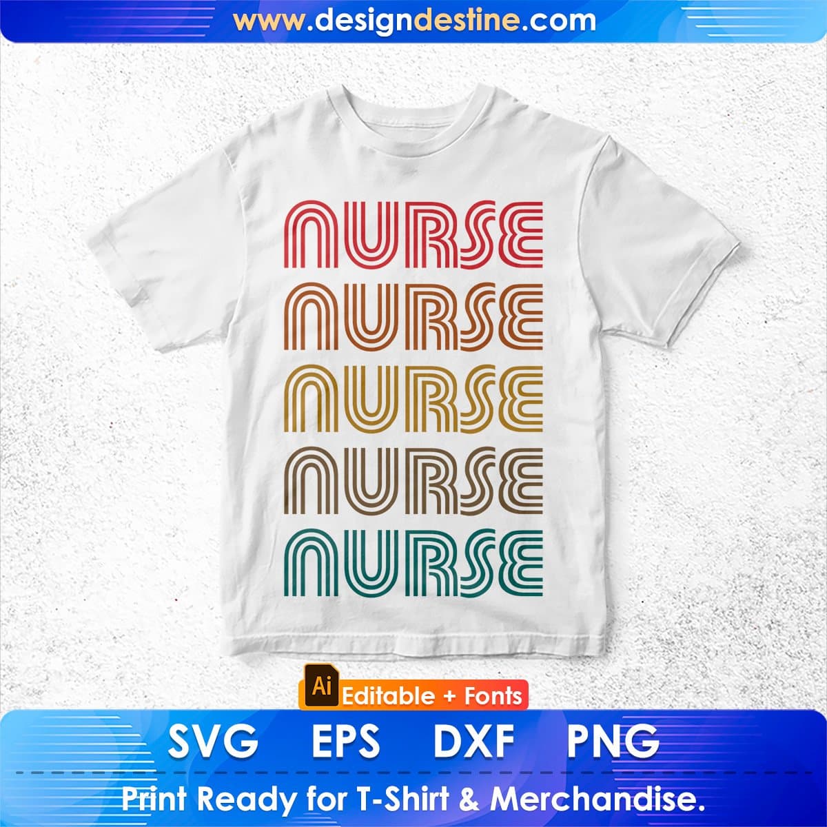 Vintage Registered Nurse Five Retro Lettering Editable T shirt Design In Ai Svg Files