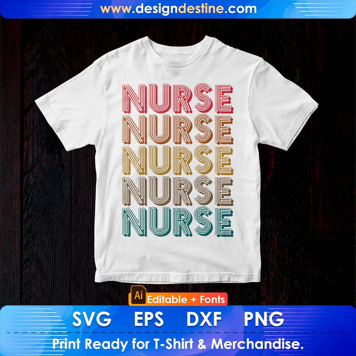 Vintage Registered Nurse Five Retro Lettering Editable T shirt Design In Ai Svg Files