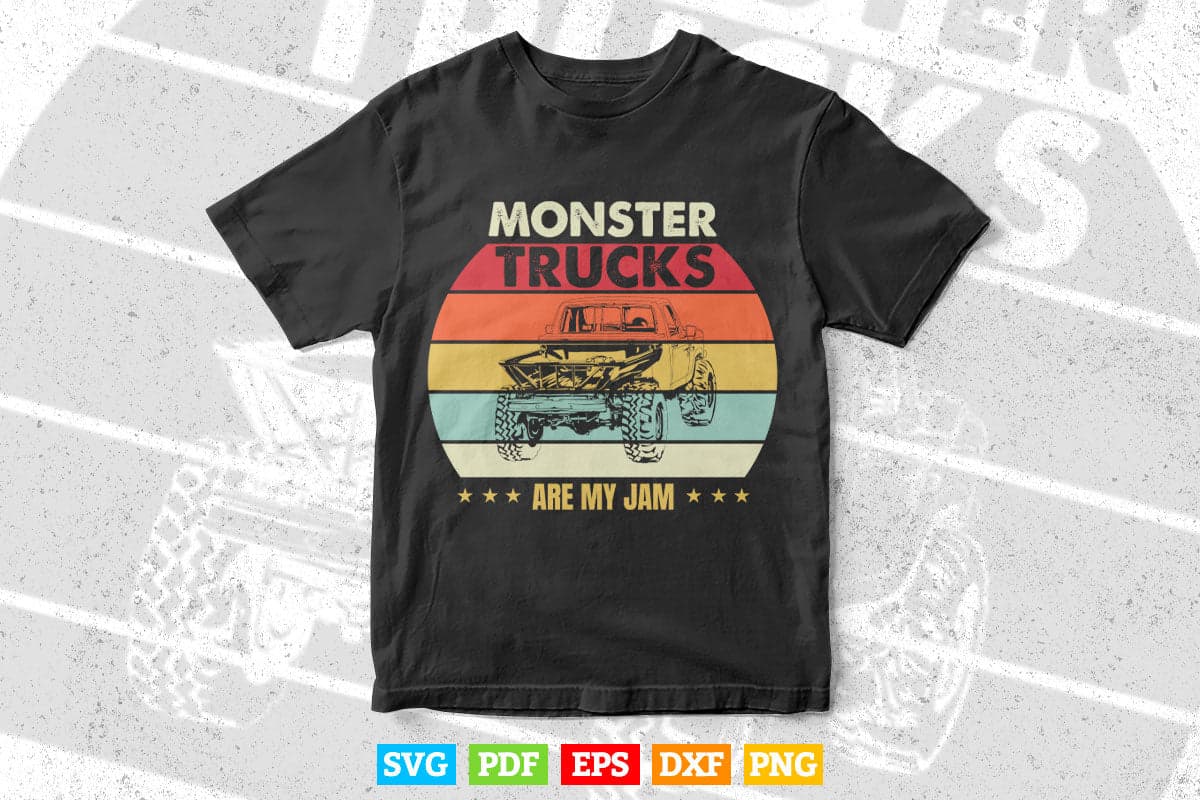 Vintage Retro Monster Truck Are My Jam Sunset In Svg Png Files.