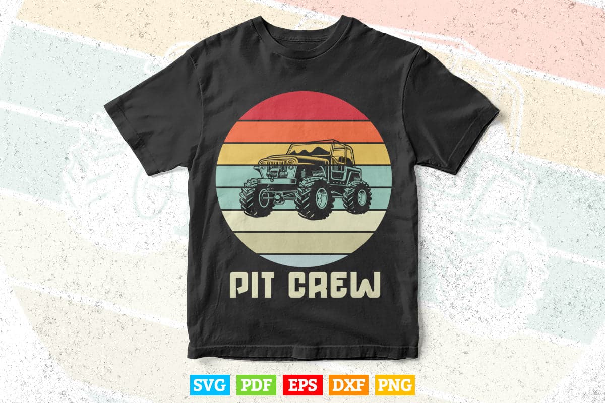 Vintage Retro Pit Crew Monster Trucks Happy Sunset In Svg Png Files.