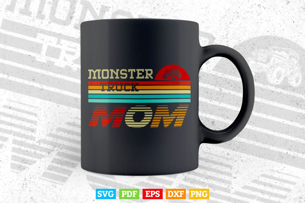Vintage Retro Sunset Monster Truck Mom Mother's Day In Svg Png Files.