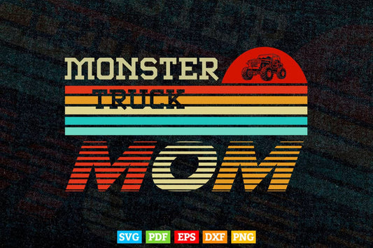 Vintage Retro Sunset Monster Truck Mom Mother's Day In Svg Png Files.