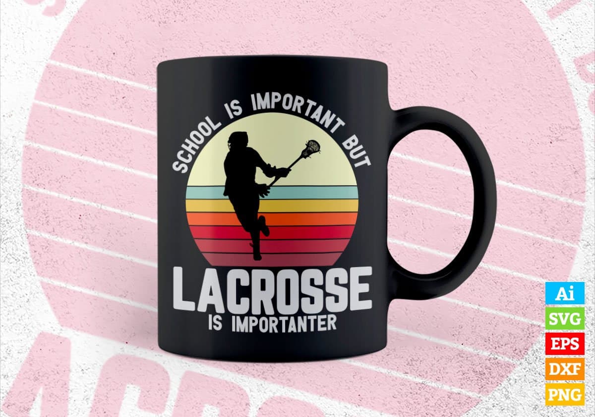 Vintage School Is Important But Lacrosse Is Importanter Editable Vector T-shirt Design in Ai Svg Png Files