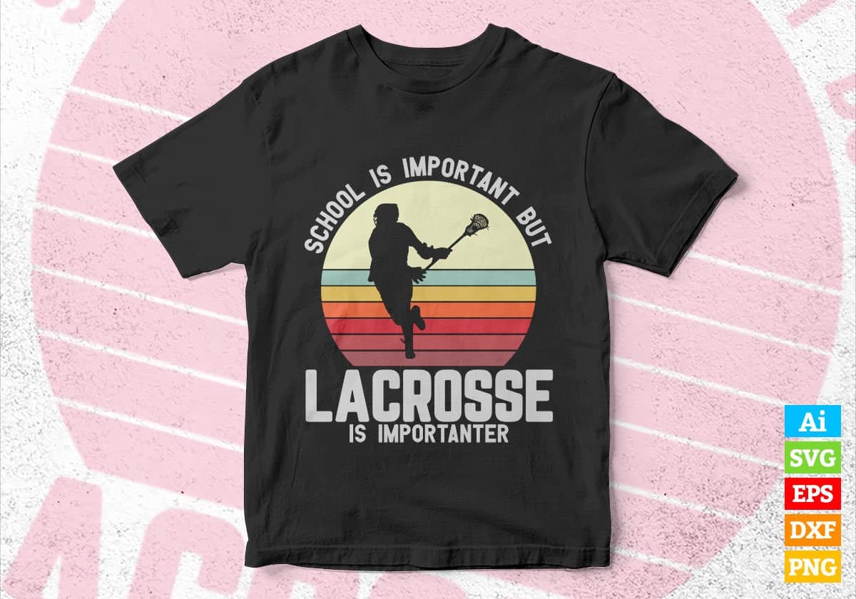 Vintage School Is Important But Lacrosse Is Importanter Editable Vector T-shirt Design in Ai Svg Png Files