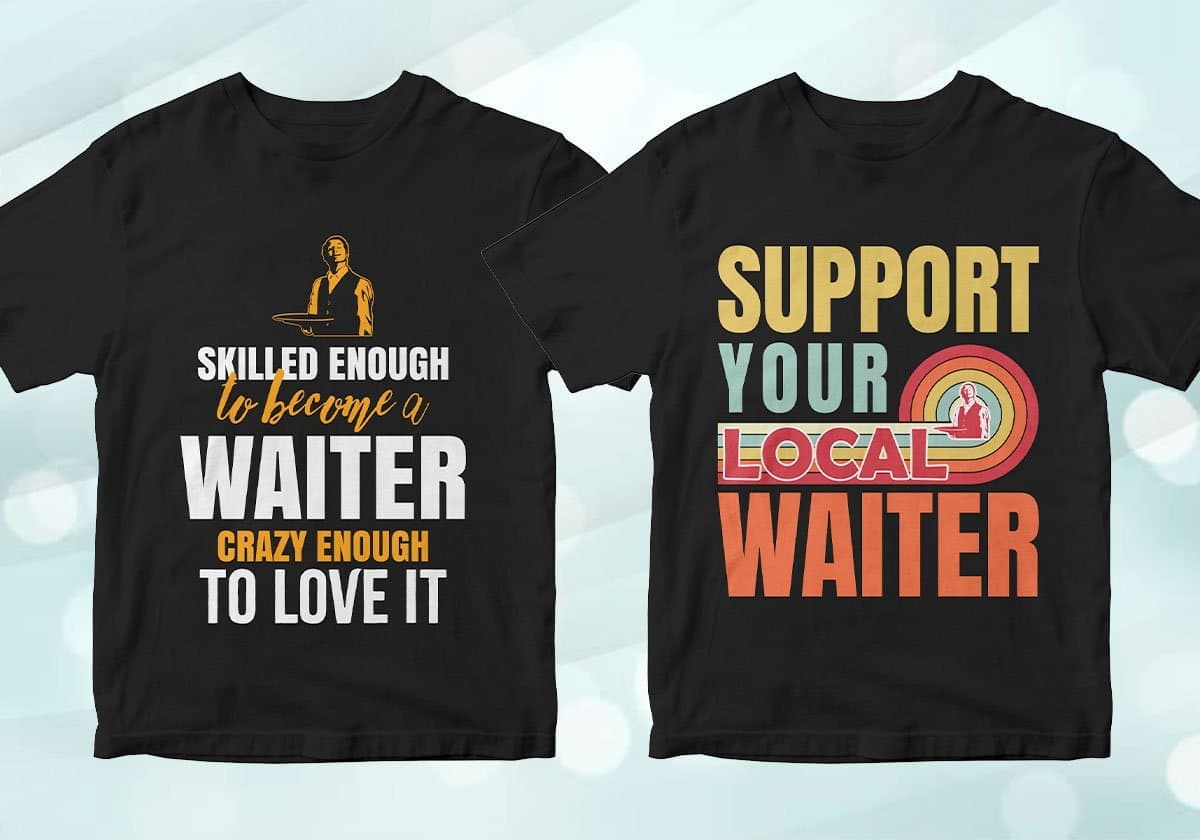 Waiter 25 Editable T-shirt Designs Bundle