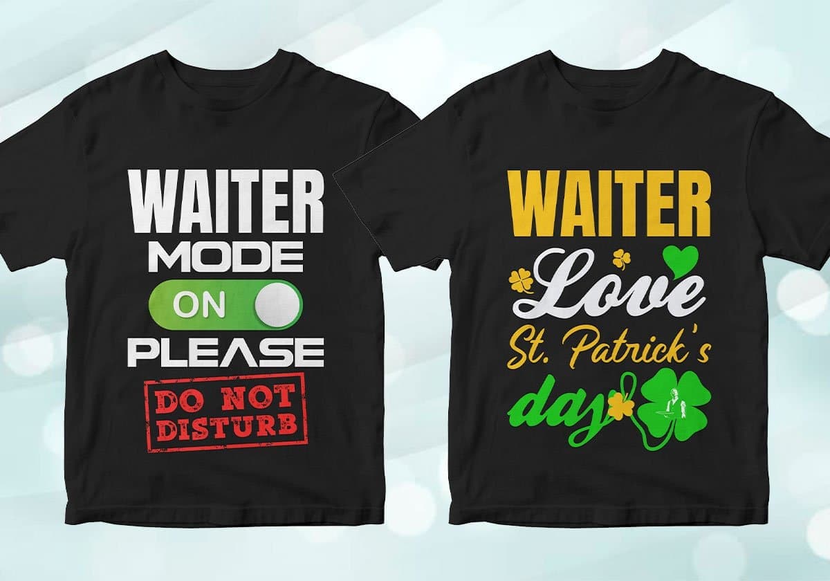 Waiter 25 Editable T-shirt Designs Bundle