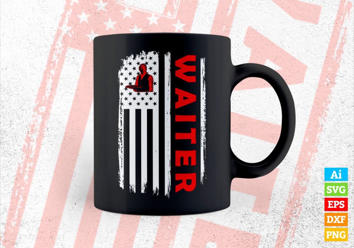 Waiter USA Flag Proud Professions Gift Editable Vector T-shirt Design in Ai Svg Files