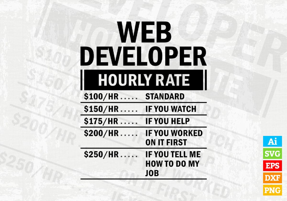 Web Developer Hourly Rate Editable Vector T-shirt Design in Ai Svg Files